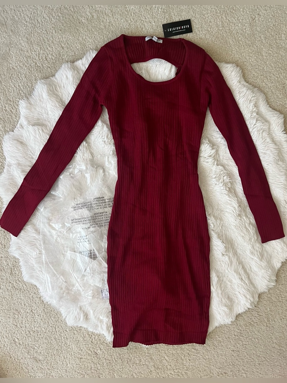 ✨ NWT Fashion Nova Burgundy Ribbed Criss Cross Back Cutout Midi Dress🍷♥️